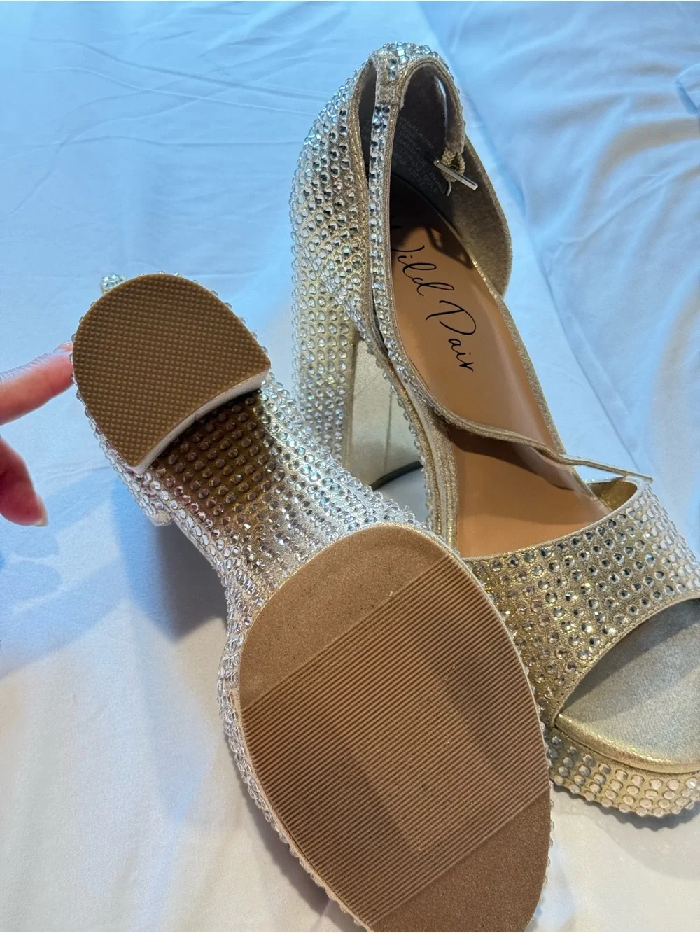 Wild Pair Gold Crystal-Embellished Platform Heels